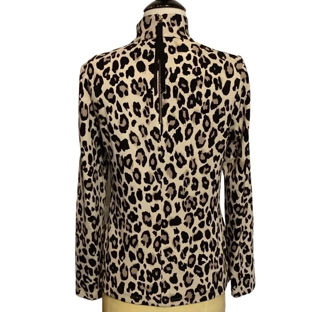 Kate Spade Leopard Cheetah Print Long Sleeve Mock Neck Top Size 4 Ponte